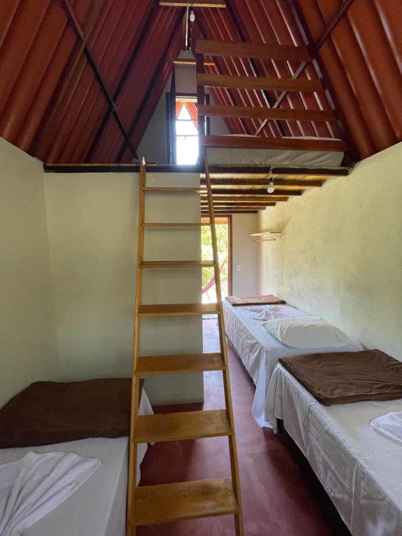 a ladder leading up to a room with two beds at SÍTIO CAPÃO DO MEL in João Pessoa