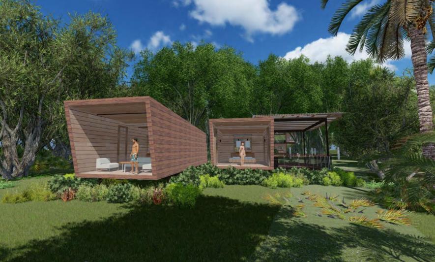 a rendering of a tiny house in a garden at Casa Viva Lodge in Puerto Viejo