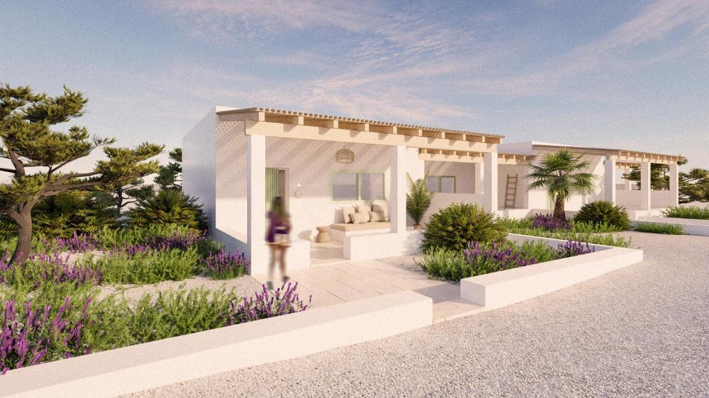 uma representação de uma villa com um jardim em Apartamentos Punta Rasa em Cala Saona
