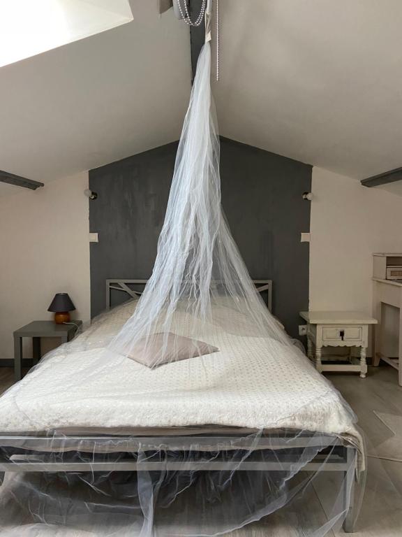 - un lit avec moustiquaire dans une chambre dans l'établissement A La maison comme chez vous, à Léguevin