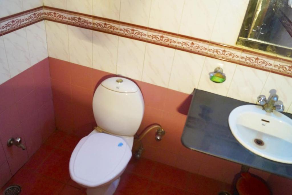 a bathroom with a toilet and a sink at Hotel HRS - New Delhi Railway Station in New Delhi