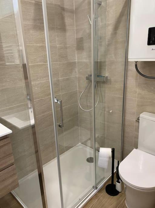 a shower stall in a bathroom with a toilet at Studio Les Oliviers in Noisy-le-Grand