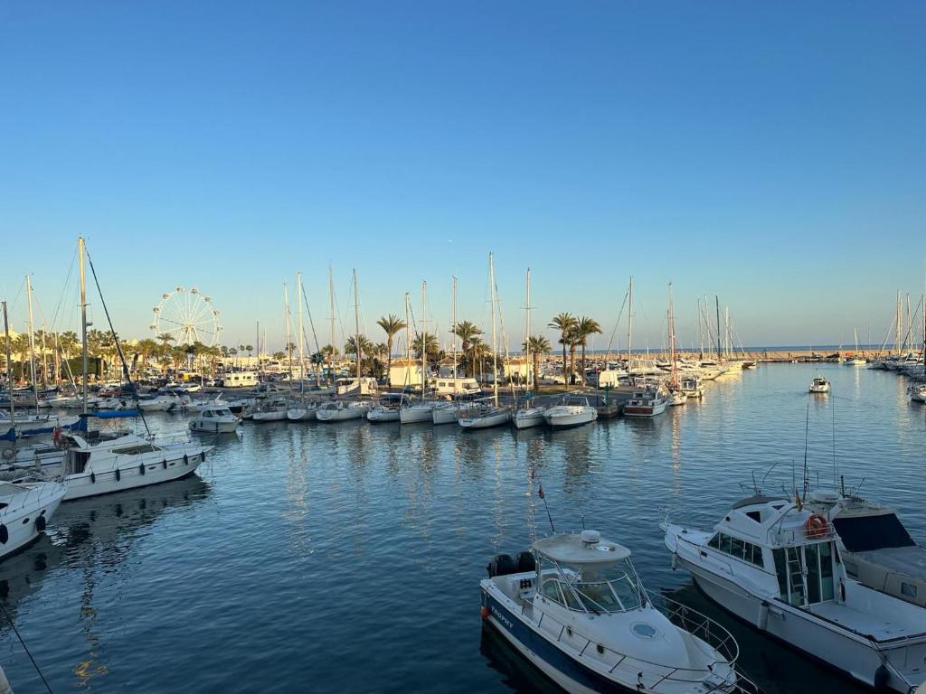 a group of boats docked in a harbor at Piso islas C111 in Benalmádena