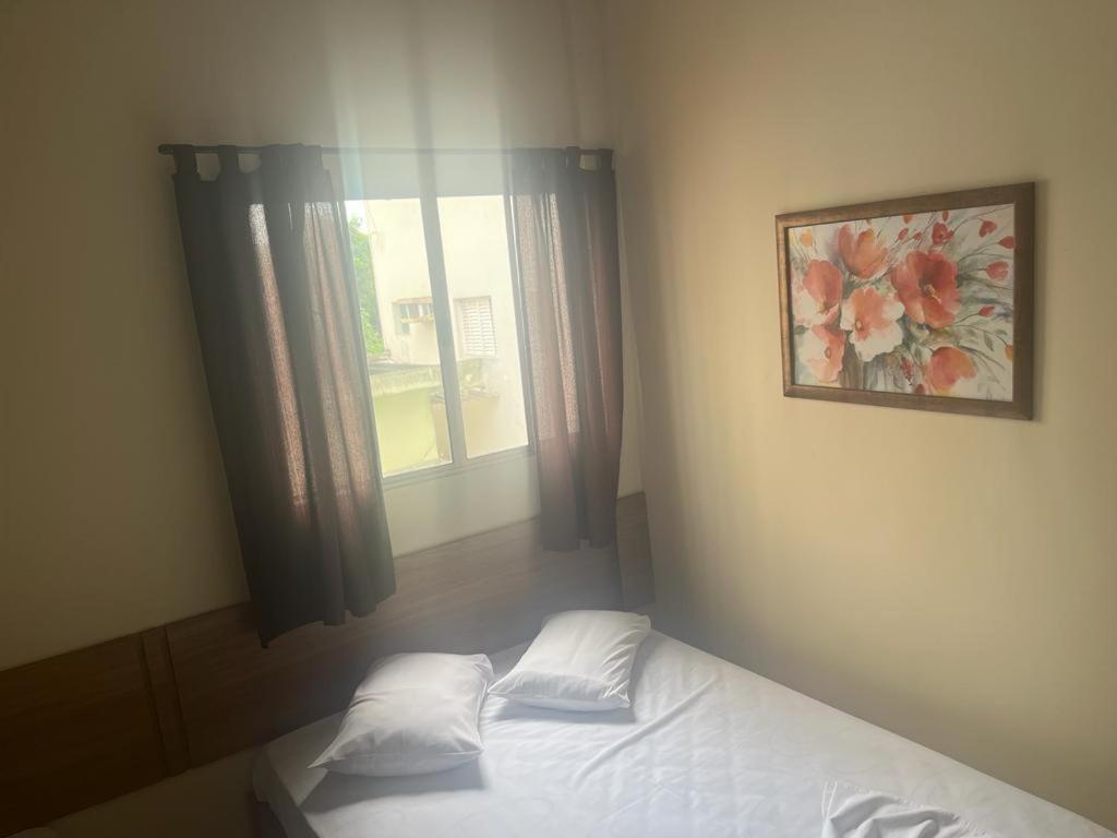 a bed with two pillows in a bedroom with a window at H POUSADA DO BENTO in Aparecida