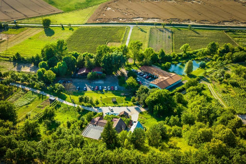 an aerial view of a large estate with a river at Vinný sklep Krýsa in Kostelec