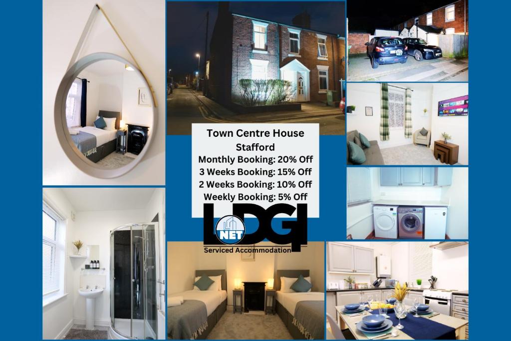 a collage of photos of a house at Town Centre House with parking, Wi-Fi in Stafford