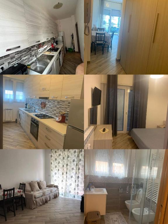 a collage of photos of a kitchen and a living room at Casa di Sara in Rapallo