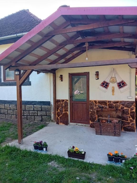 a pergola over a patio in front of a house at Casa Eva in Bucureşci