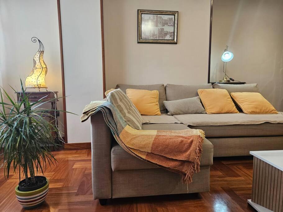 a living room with a couch and a plant at El Raitán 1A122 in Gijón