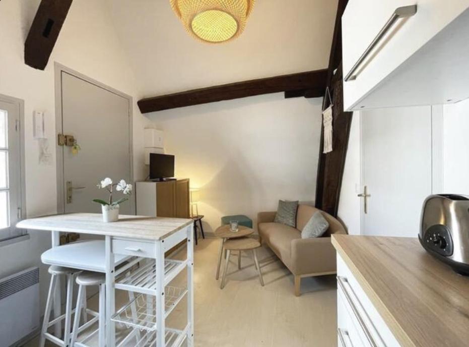 Il comprend une cuisine et un salon avec une table et un canapé. dans l'établissement Le Petit Chartrain, à Chartres