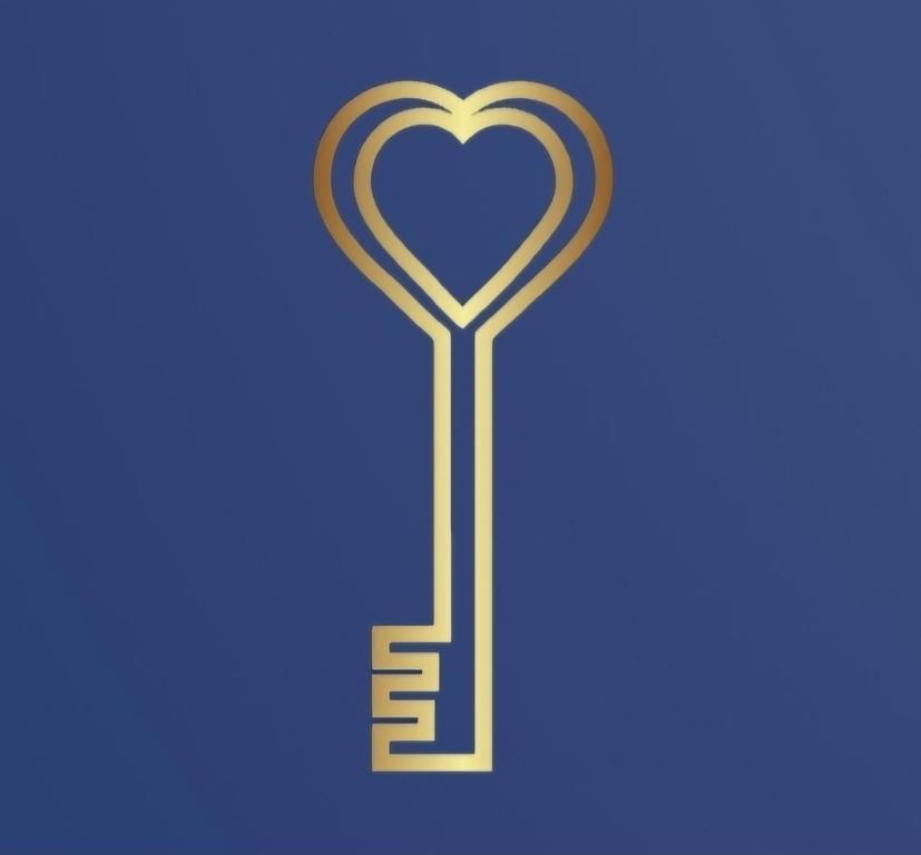 a key with a heart icon on a blue background at Private Ensuite Studio with Kitchenette and Twin Beds in Sunderland