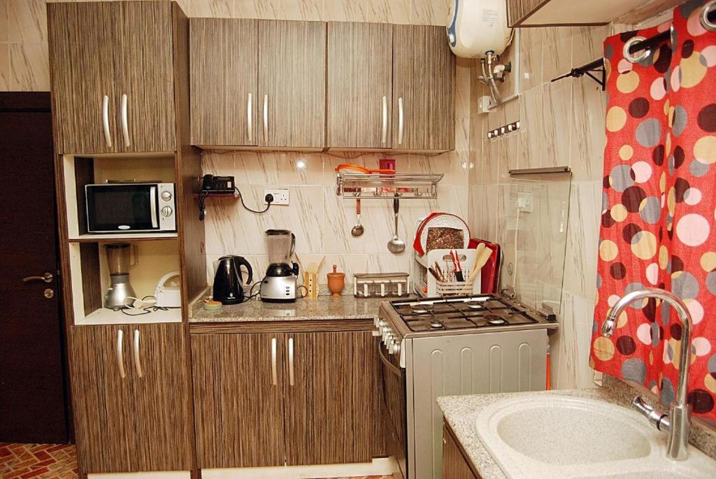 a small kitchen with a stove and a sink at HP Pavilion in Abuja