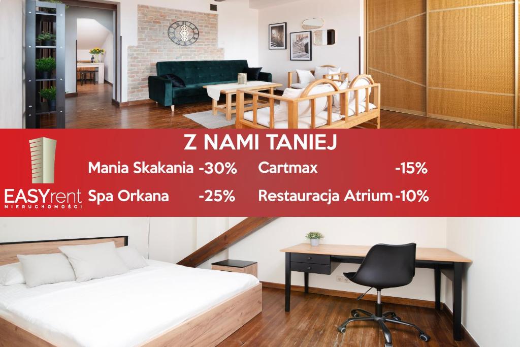 a poster of a room with a bed and a desk at EASY RENT Apartments - Okopowa, Centrum 24h Check-in in Lublin