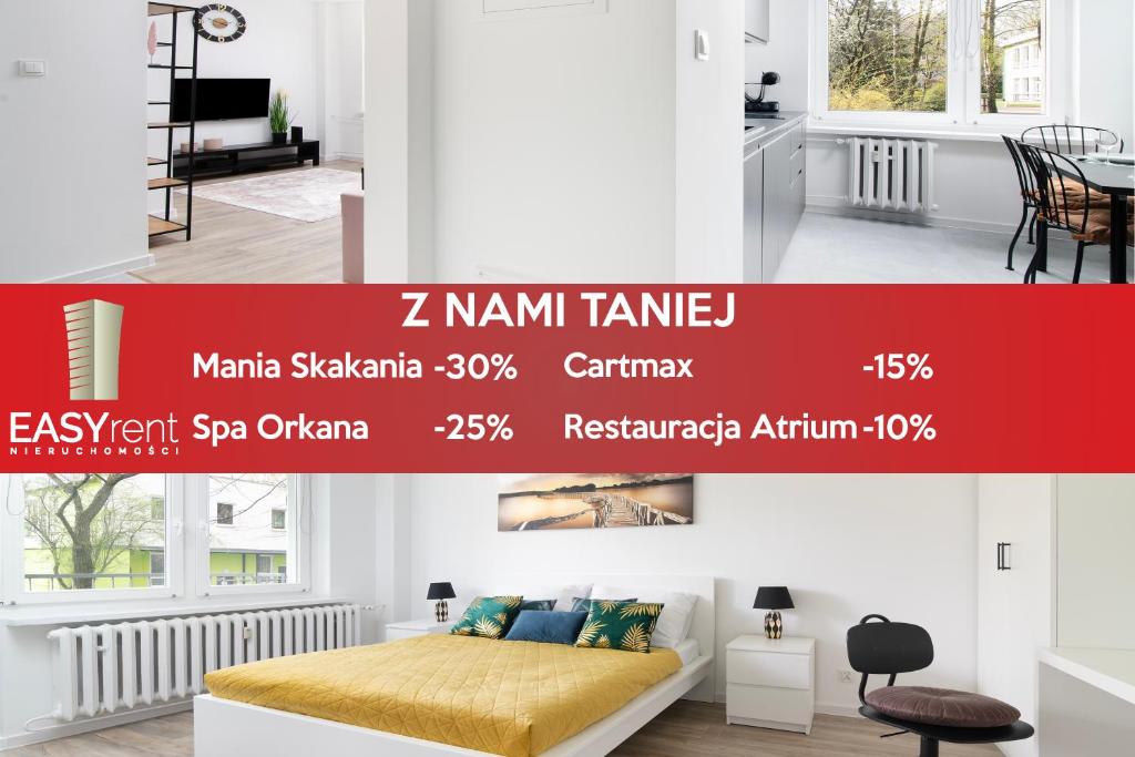 a poster of a bedroom with a bed and a kitchen at Easy Rent- Zakopiańska 24h Check-in in Lublin