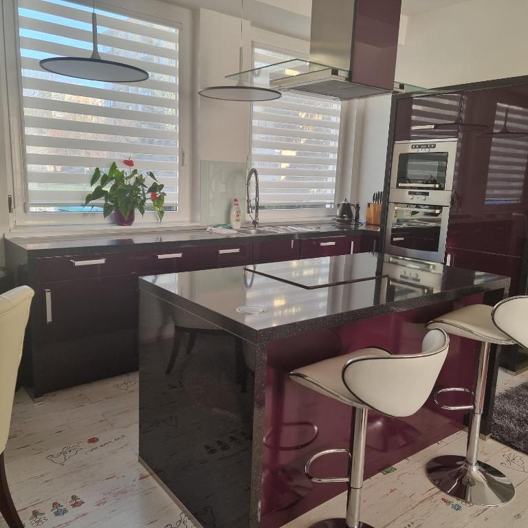 Kuchyň nebo kuchyňský kout v ubytování Bordó apartmán A4 v Chomutově