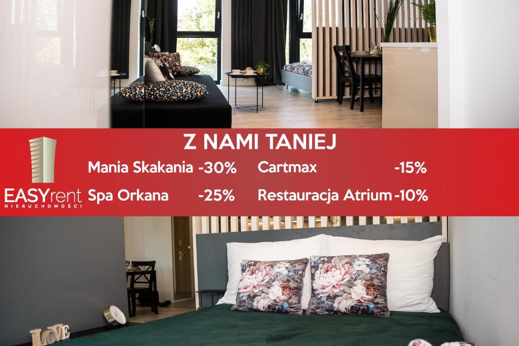 plakat z sypialnią z łóżkiem w pokoju w obiekcie EASY RENT Apartments -BUSINESS CENTER 39 w mieście Lublin