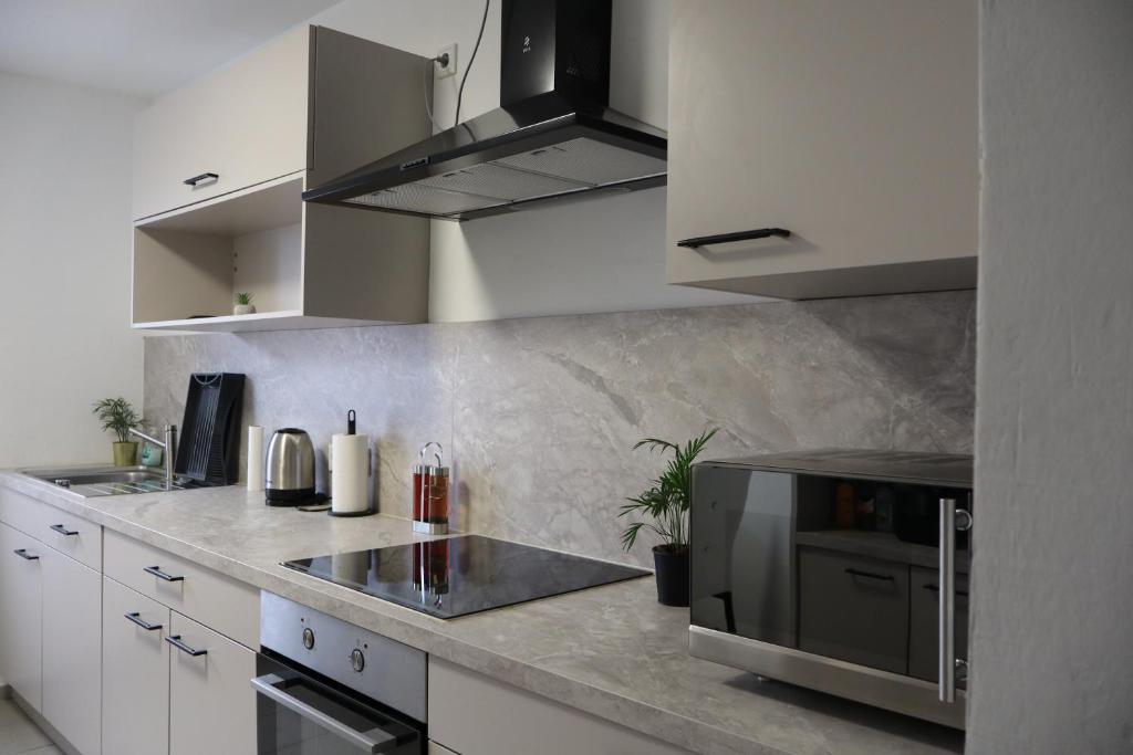 Кухня или кухненски бокс в Hirsch24- Apartment -6 Betten