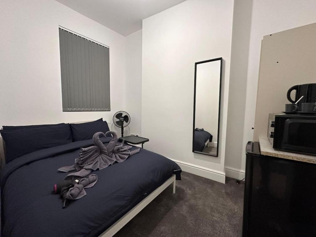 a bedroom with a bed and a mirror and a television at London Westminster nearby Zone1 in London