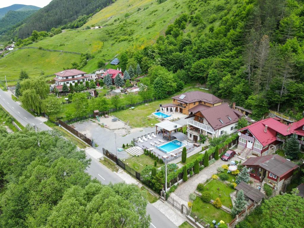 an aerial view of a house in a mountain at Casa de vis Băișoara in Băişoara