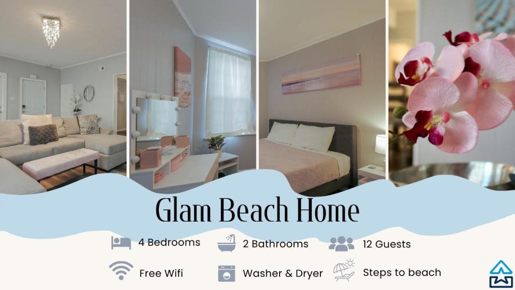 een collage van drie foto's van een hotelkamer bij Escape to Raleigh Ave Glamour - Steps to the Beach in Atlantic City