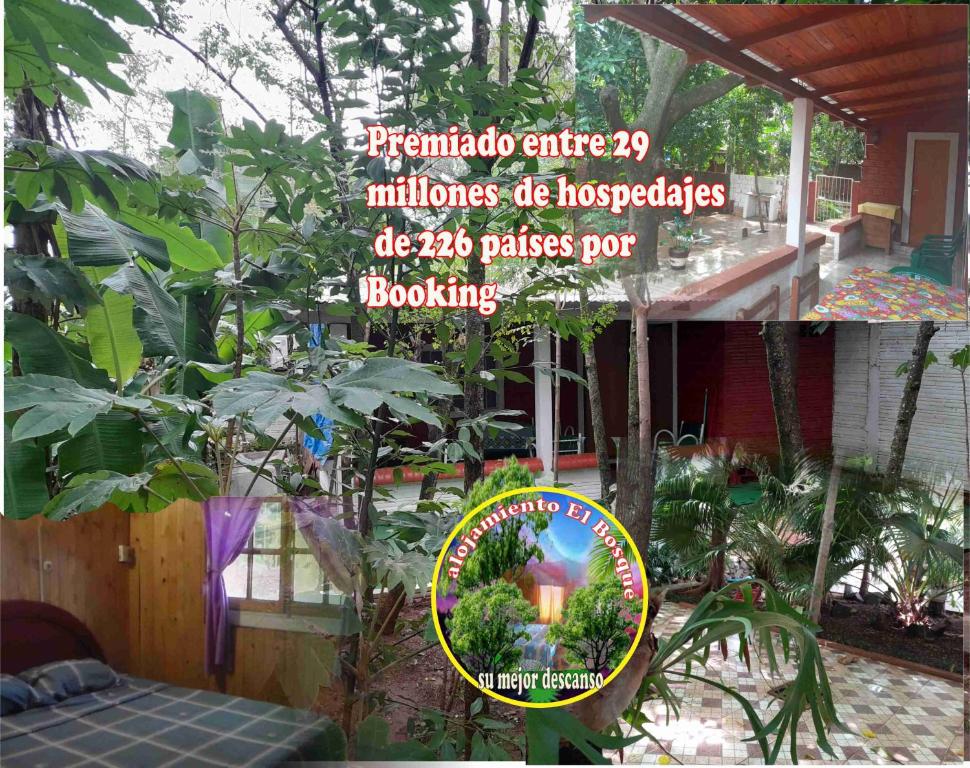 a collage of photos of a garden with a picture of a house at Alojamiento El Bosque in Cambyretá