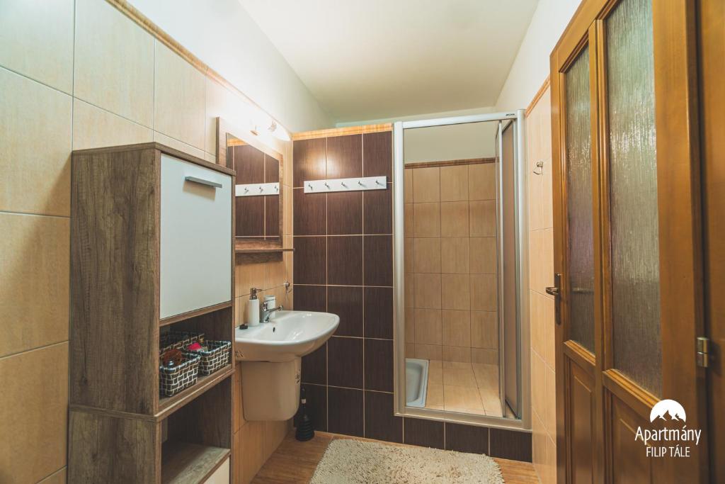 Koupelna v ubytování Apartmány Filip Tále