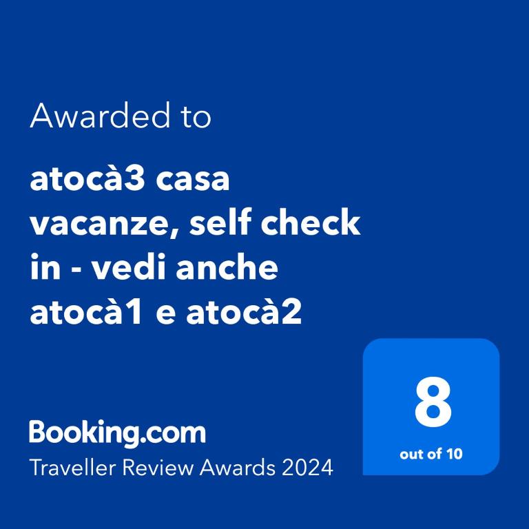 Certifikát, ocenenie alebo iný dokument vystavený v ubytovaní atocà3 casa vacanze - vedi anche atocà1 e atocà2
