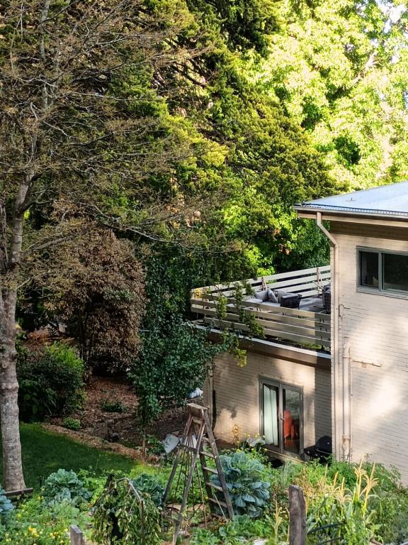 a house with a garden in front of it at Architects Summer House, Mt Lofty Gardens in Crafers