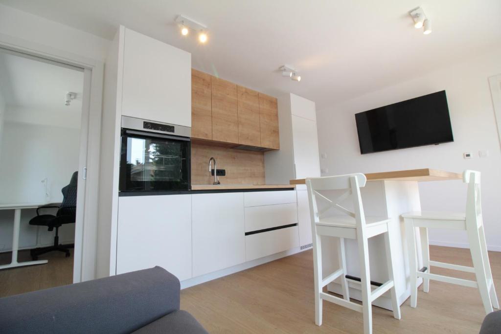 Kuchyň nebo kuchyňský kout v ubytování Naia Apartments