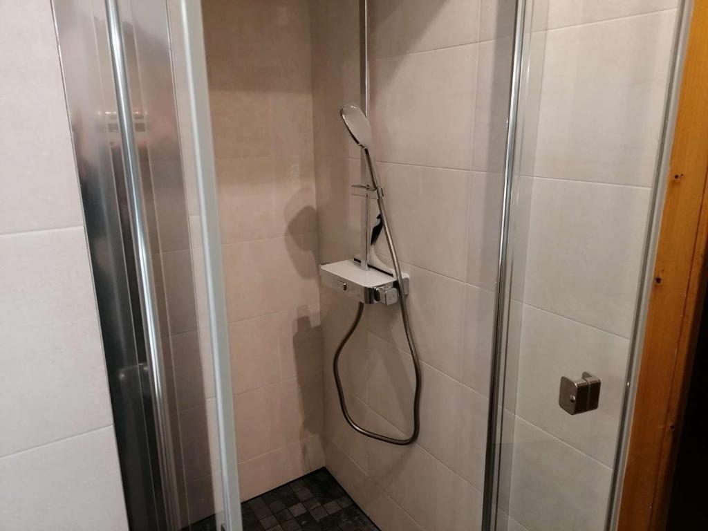 a shower with a shower head in a bathroom at Appartement Le Grand-Bornand, 3 pièces, 6 personnes - FR-1-241-61 in Le Grand-Bornand