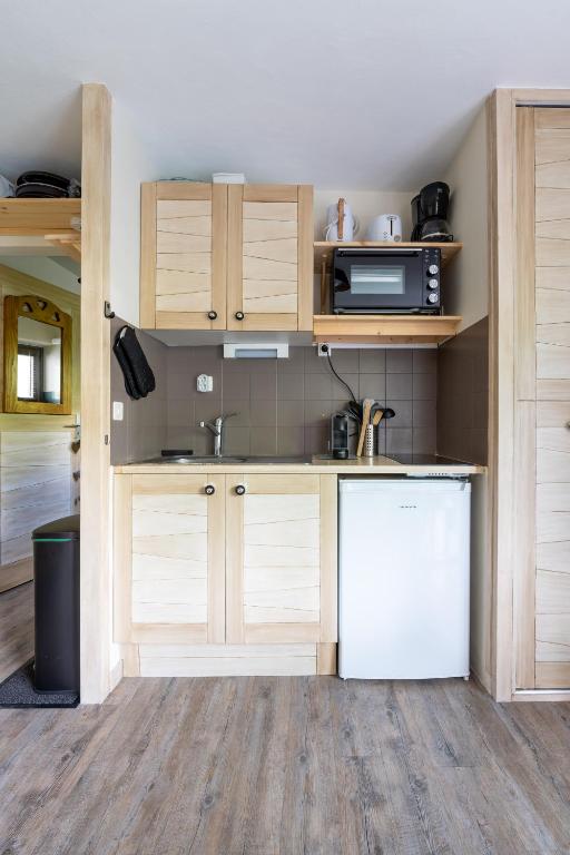 Kuchyň nebo kuchyňský kout v ubytování Cosy studio, idéal détente, rando, VTT et ski