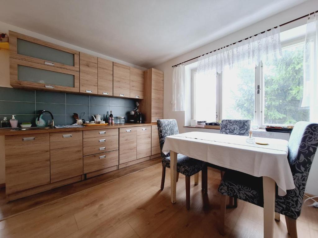 Kuchyň nebo kuchyňský kout v ubytování Lesný domček