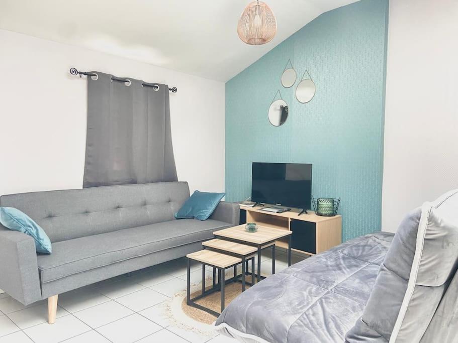 un salon avec un canapé et une télévision dans l'établissement Le Cathédrale,T3 en plein centre ville de Poitiers, à Poitiers