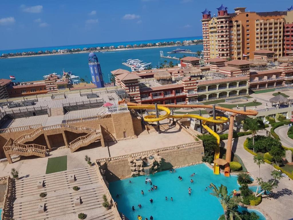 an aerial view of a water park in a city at بورتو مارينا الساحل الشمالي in El Alamein