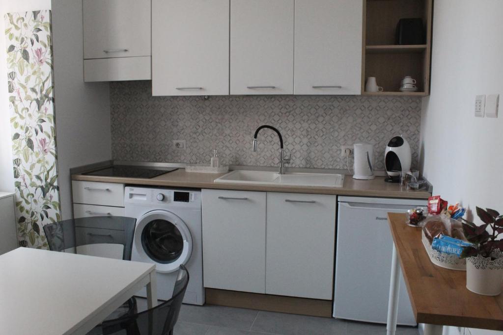 eine Küche mit einer Waschmaschine und einem Waschbecken in der Unterkunft NAVIGLIO 53 in Mailand