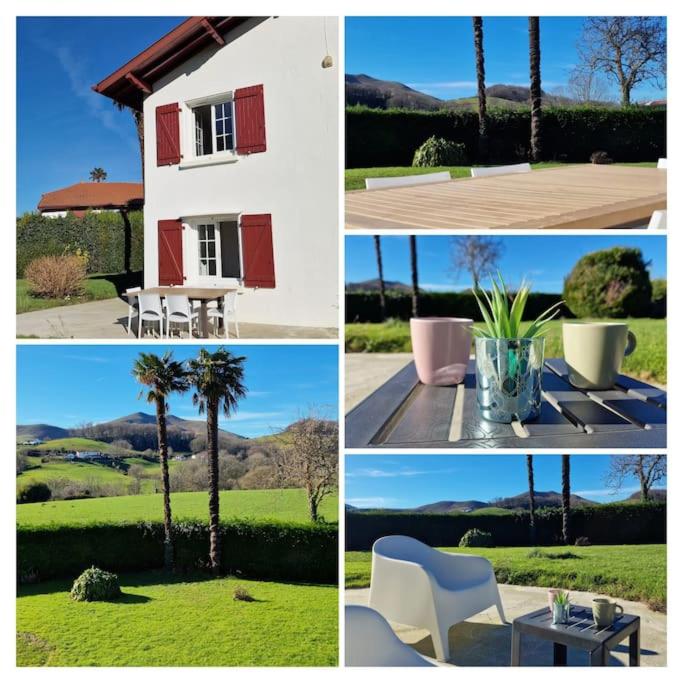 un collage de photos d'une maison avec un palmier dans l'établissement Gîte Abarratea, Pays Basque 6/8 p., à Saint-Esteben