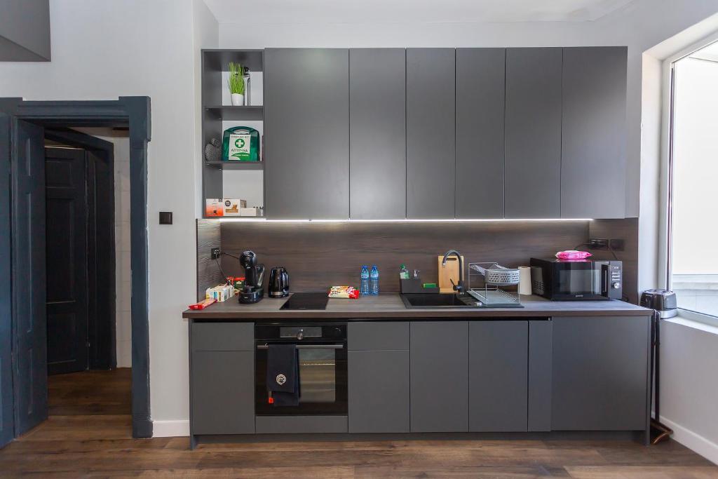Kuchyň nebo kuchyňský kout v ubytování Urban Elegance Apartment