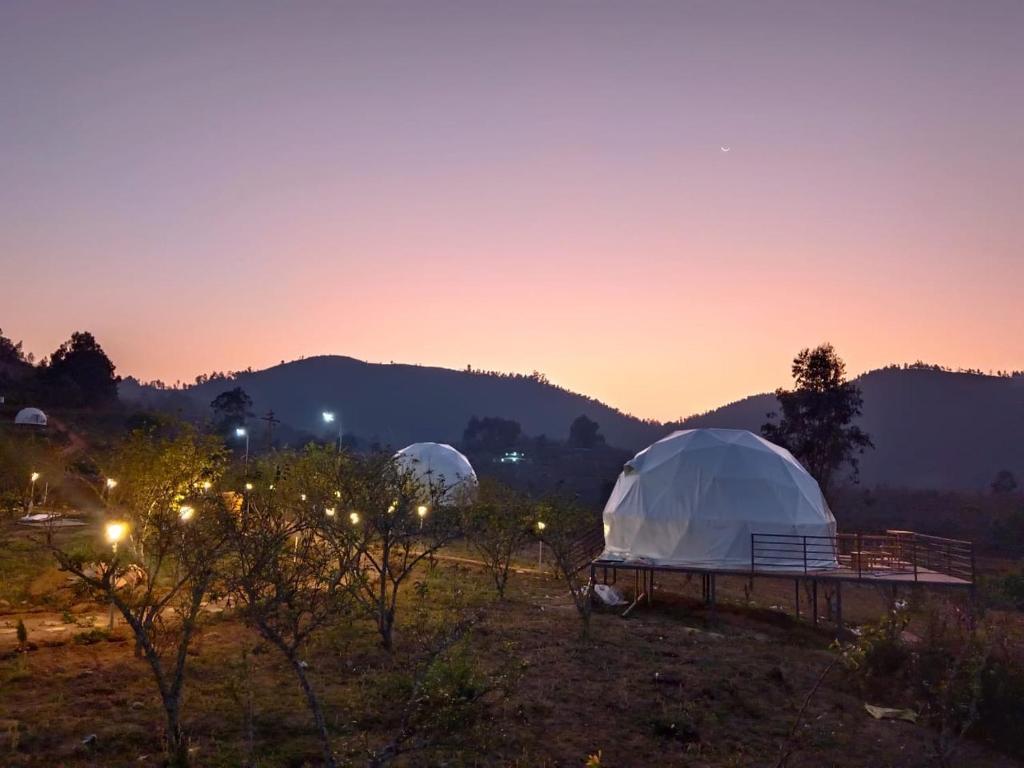 two domed tents in a field at night at L.T NATURE GLAMPS in Kodaikānāl