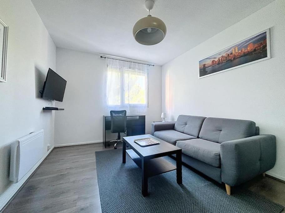 un salon avec un canapé et une table dans l'établissement Le Studieux - Confort & Calme, à Toulouse