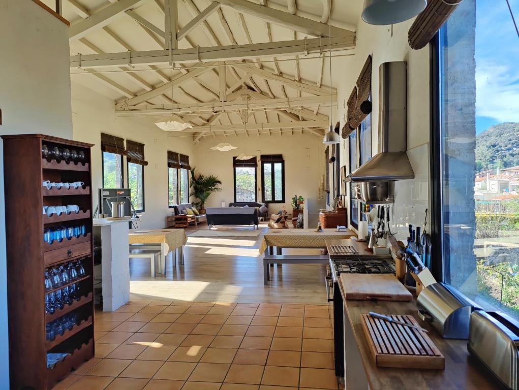 a tasting room with a view of the living room at Cal Gat in Les Planes d'Hostoles