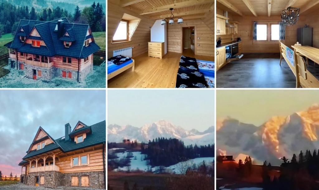 eine Collage mit Fotos eines Hauses in den Bergen in der Unterkunft Dom z widokiem na Wierchy. Traditional folk house in Gliczarów Górny