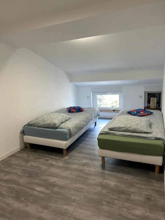 zwei Betten in einem Zimmer mit in der Unterkunft Appart Pro & Famille in Verdun-sur-Meuse