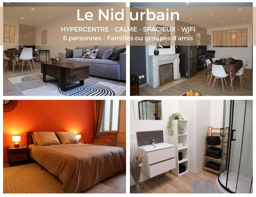 a collage of pictures of a bedroom and a living room at Hypercentre * Spacieux * Classy - Le Nid urbain in Pontarlier