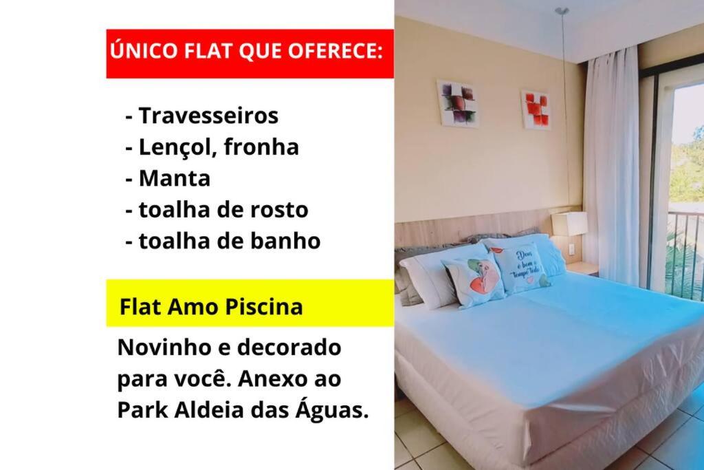 a poster of a bedroom with a bed in a room at Flat Amo Piscina Quartier Aldeia das Águas in Barra do Piraí