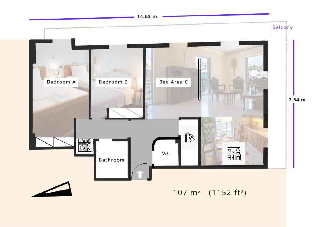 uma planta de uma casa em Friends & Family em Atenas