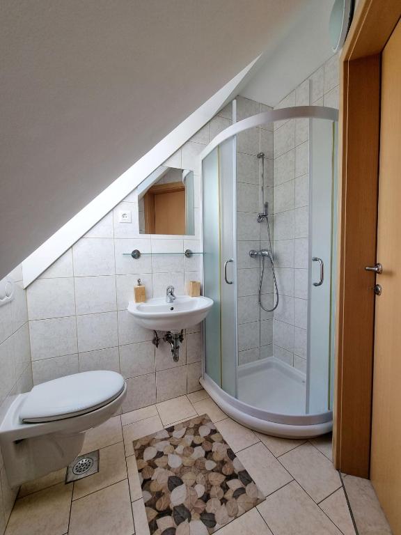 Koupelna v ubytování Apartmaji pri Ticelnu
