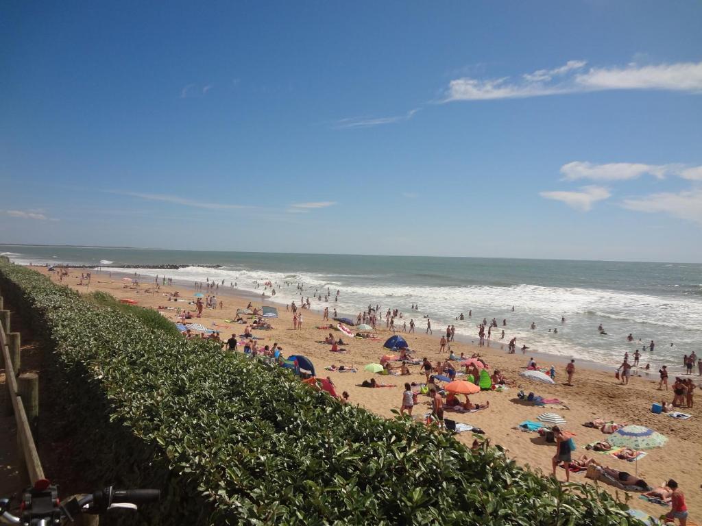 Une foule de gens sur une plage avec l'océan dans l'établissement appartement 4 personnes mer à 200 m, à Jard-sur-Mer