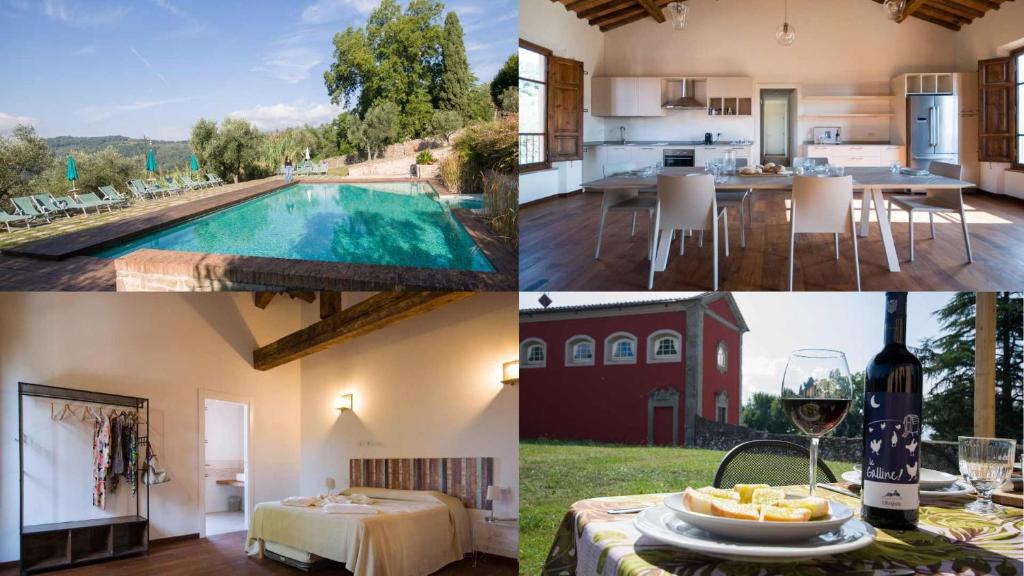 un collage de fotos de una casa con piscina en Agriturismo Villa Sardini, en Lucca