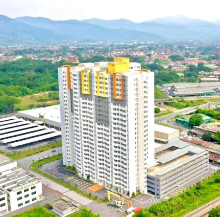 an overhead view of a large white building at EZ Apartment in Ipoh
