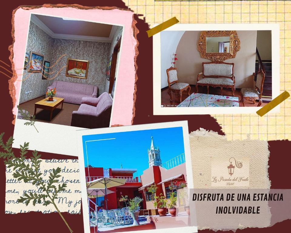 kolaż zdjęć salonu z wieżą w obiekcie La Posada Del Fraile w mieście Arequipa